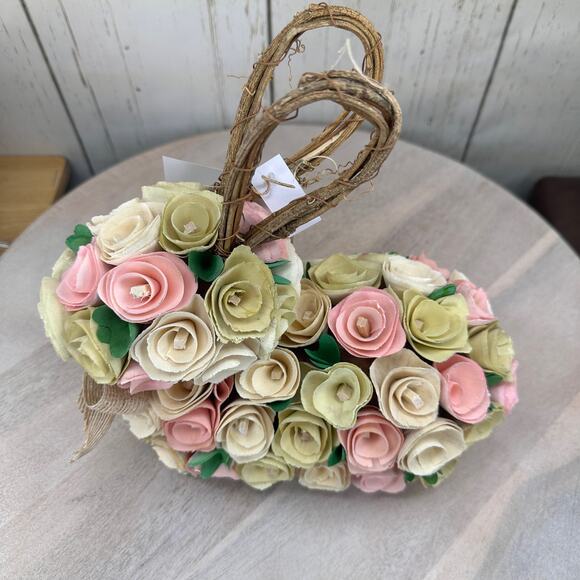 Laura Ashley Easter Bunny Woodchip Pastel Rose Wicker Ears Farmhouse Table Decor - Picture 9 of 9